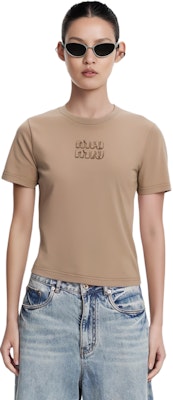(W) Camiseta MIU MIU Logo Bordado Cuello Redondo Manga Corta Caqui MJN467S23-1137L-F0627 Shop (W) Camiseta MIU MIU Logo Bordado Cuello Redondo Manga Corta Caqui MJN467S23-1137L-F0627