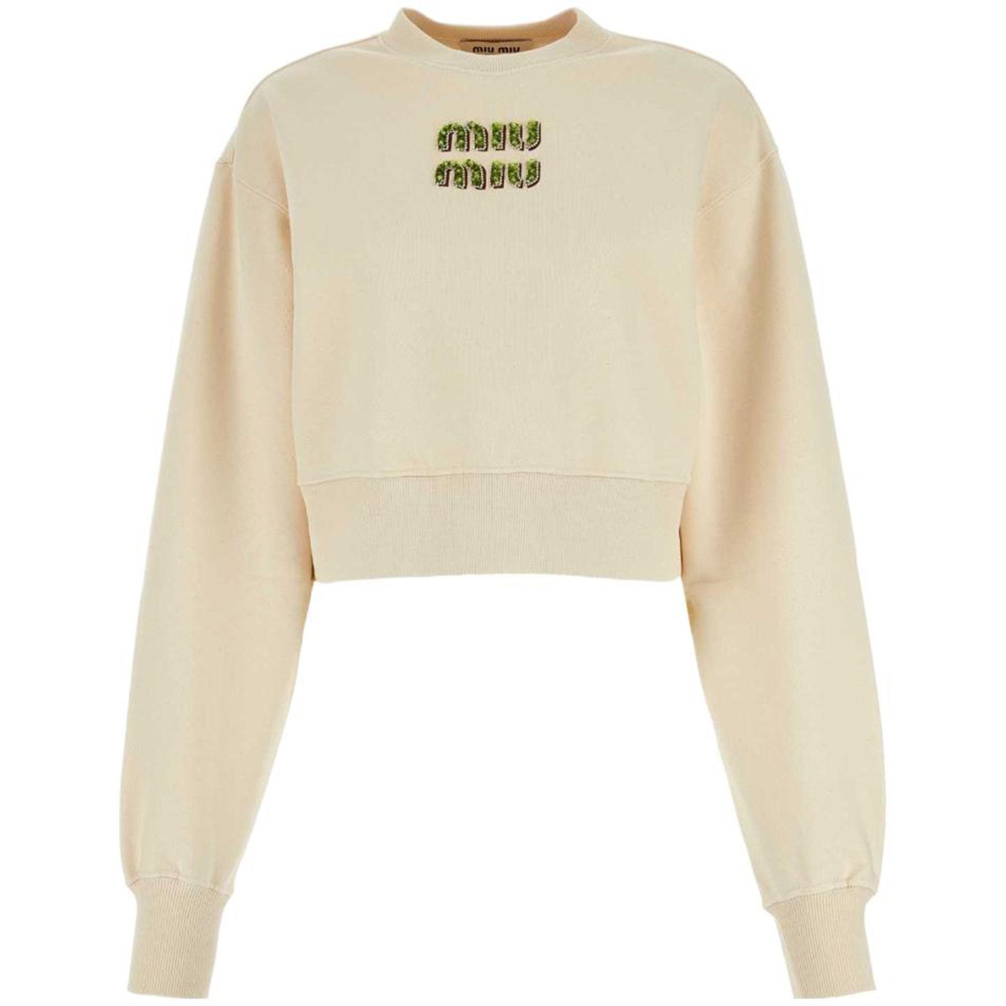 (Women) MIU MIU  Logo Embroidered Crewneck Long Sleeve Sweatshirt Off-White. MJL984-14AQ-F066V