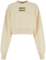 (Women) MIU MIU Logo Embroidered Crewneck Long Sleeve Sweatshirt Off-White. MJL984-14AQ-F066V (Women) MIU MIU Logo Embroidered Crewneck Long Sleeve Sweatshirt Off-White. MJL984-14AQ-F066V