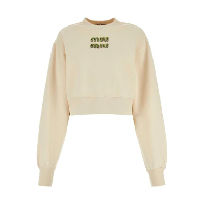 (Women) MIU MIU Logo Embroidered Crewneck Long Sleeve Sweatshirt Off-White. MJL984-14AQ-F066V