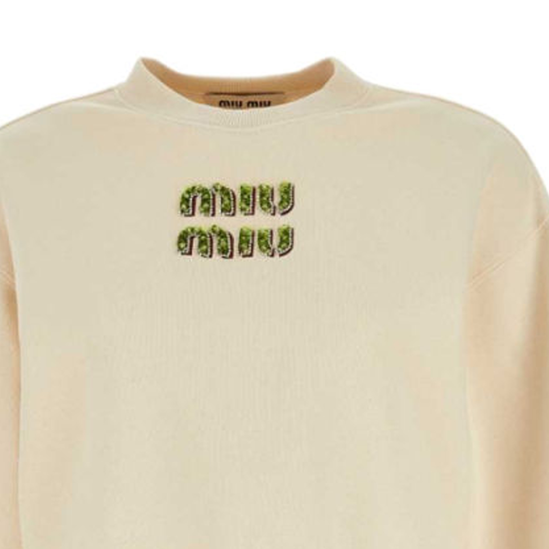 Shop (W) MIU MIU Logo Bordir Crewneck Lengan Panjang Sweatshirt Off-White. MJL984-14AQ-F066V