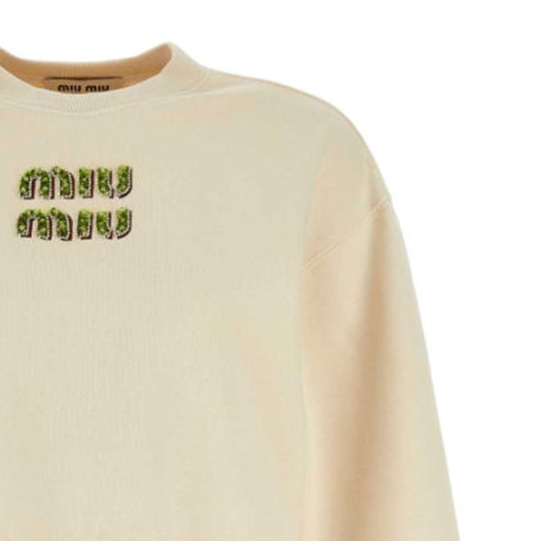 Purchase (W) MIU MIU Logo Bordir Crewneck Lengan Panjang Sweatshirt Off-White. MJL984-14AQ-F066V