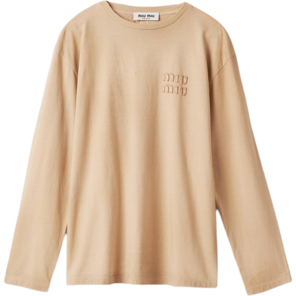 Order (W) MIU MIU 白色刺绣标志宽松长袖T恤。 MJL017-14RR-F0627-S-OOO