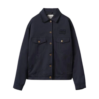(Women) MIU MIU Logo Embroidered Navy Blue Long Sleeve Fitted Jacket. ML1063-1UPX-F0008-S-OOO