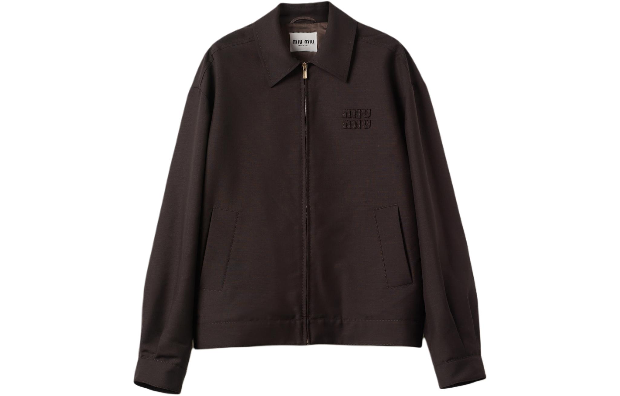 (Women) MIU MIU  Logo Embroidered Zip-Up Jacket in Ebony Color. ML1041-12I1-F0192-S-OOO