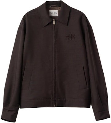 (Women) MIU MIU Logo Embroidered Zip-Up Jacket in Ebony Color. ML1041-12I1-F0192-S-OOO Buy (Women) MIU MIU Logo Embroidered Zip-Up Jacket in Ebony Color. ML1041-12I1-F0192-S-OOO