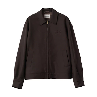 (Women) MIU MIU Logo Embroidered Zip-Up Jacket in Ebony Color. ML1041-12I1-F0192-S-OOO