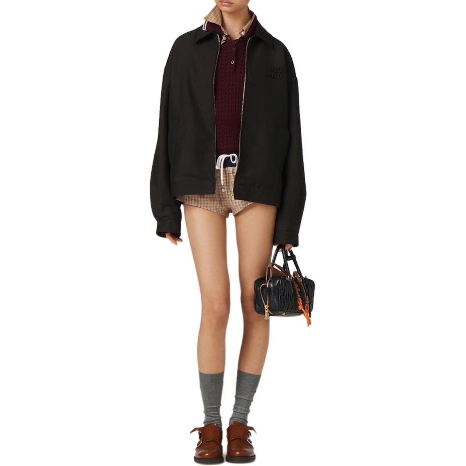 Lookbook (Women) MIU MIU  Logo Embroidered Zip-Up Jacket in Ebony Color. ML1041-12I1-F0192-S-OOO