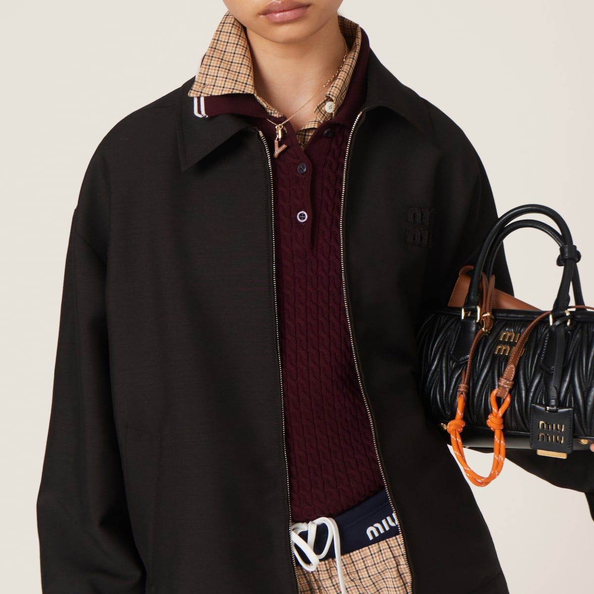 Purchase (Women) MIU MIU  Logo Embroidered Zip-Up Jacket in Ebony Color. ML1041-12I1-F0192-S-OOO