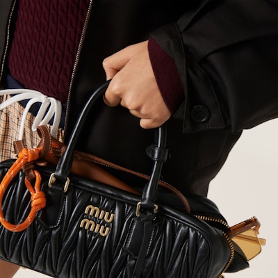 (Women) MIU MIU Logo Embroidered Zip-Up Jacket in Ebony Color. ML1041-12I1-F0192-S-OOO Sizing (Women) MIU MIU Logo Embroidered Zip-Up Jacket in Ebony Color. ML1041-12I1-F0192-S-OOO