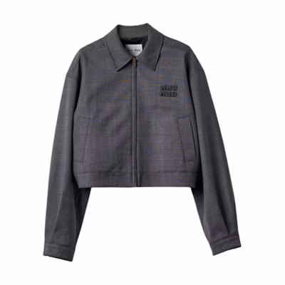 (Women) MIU MIU Logo Embroidered Zip-Up Jacket Slate Gray. ML1052-144A-F0480-S-OOO