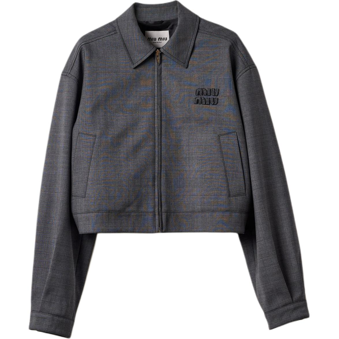 Order (Women) MIU MIU  Logo Embroidered Zip-Up Jacket Slate Gray. ML1052-144A-F0480-S-OOO