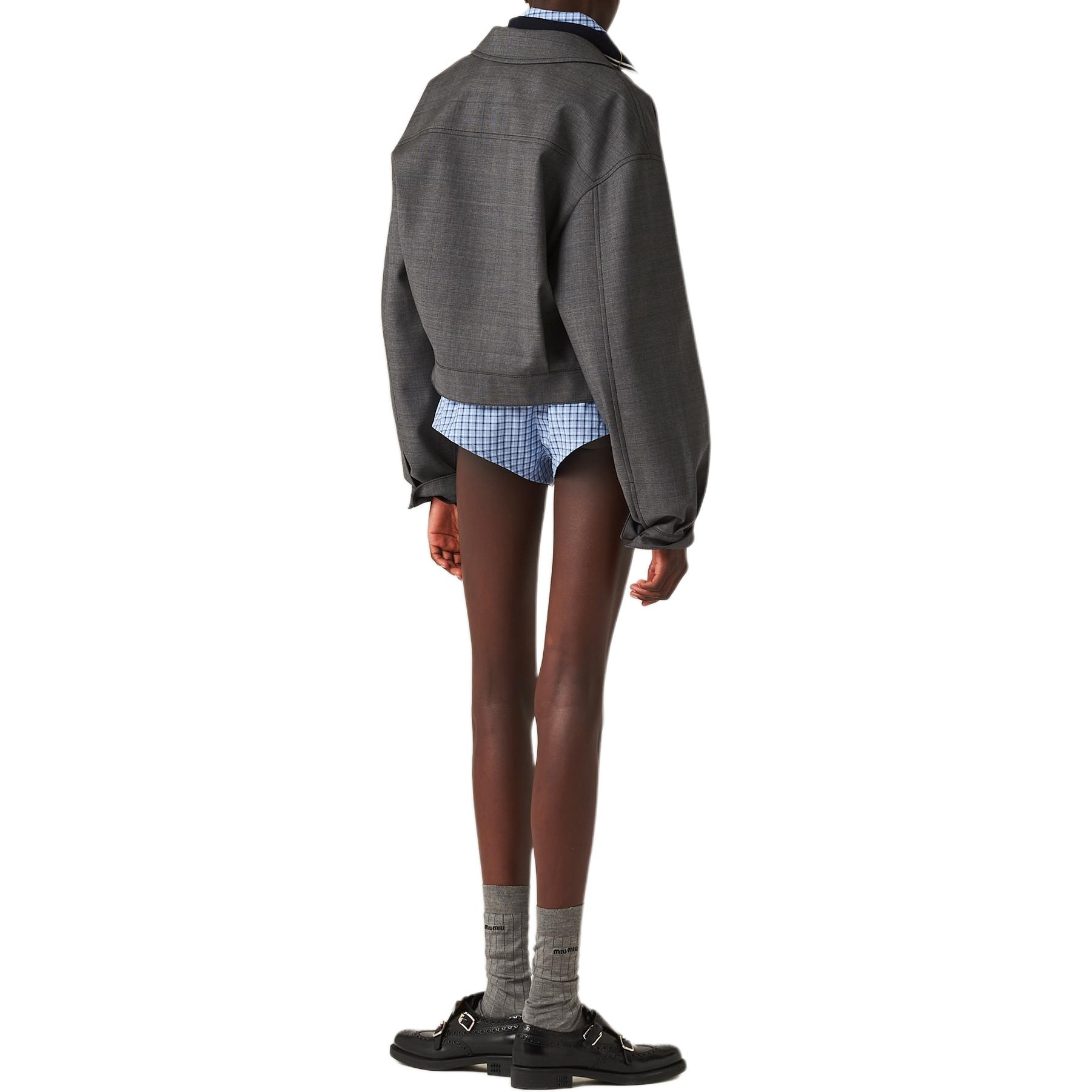 Lookbook (Women) MIU MIU  Logo Embroidered Zip-Up Jacket Slate Gray. ML1052-144A-F0480-S-OOO