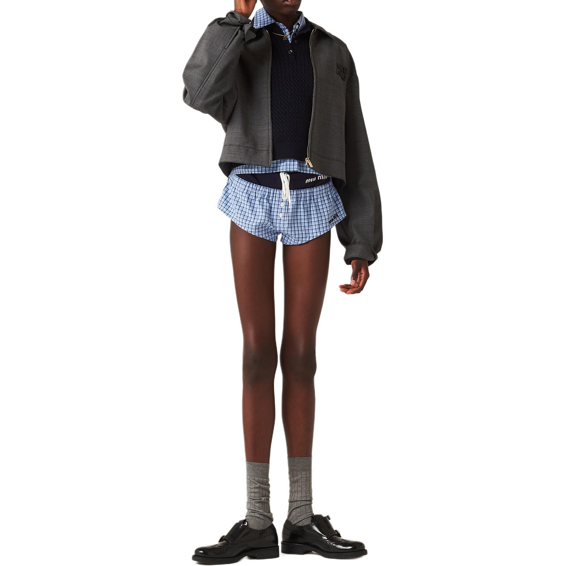 Shop (Women) MIU MIU  Logo Embroidered Zip-Up Jacket Slate Gray. ML1052-144A-F0480-S-OOO