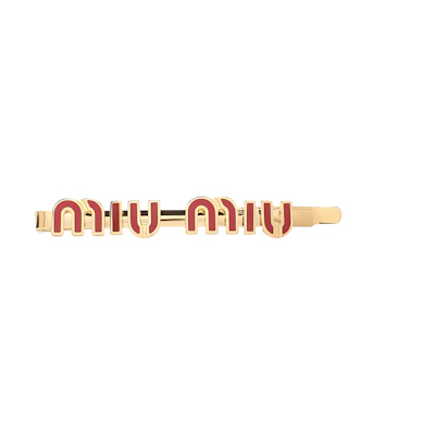 (Women) MIU MIU Logo Letter Hair Clip Red. 5IF146-2F6T-F0011