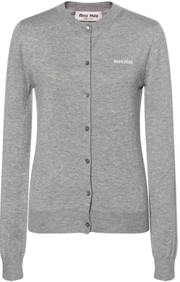 (W) MIU MIU Kardigan Knit Butang Logo Cetak Kelabu Hijau. MMF878-13KW-F0031 Buy (W) MIU MIU Kardigan Knit Butang Logo Cetak Kelabu Hijau. MMF878-13KW-F0031