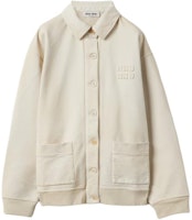 (Women) MIU MIU Logo Print Loose Fit Jacket Chalk White MJL009-14RU-F0K74-S-OOO (Women) MIU MIU Logo Print Loose Fit Jacket Chalk White MJL009-14RU-F0K74-S-OOO