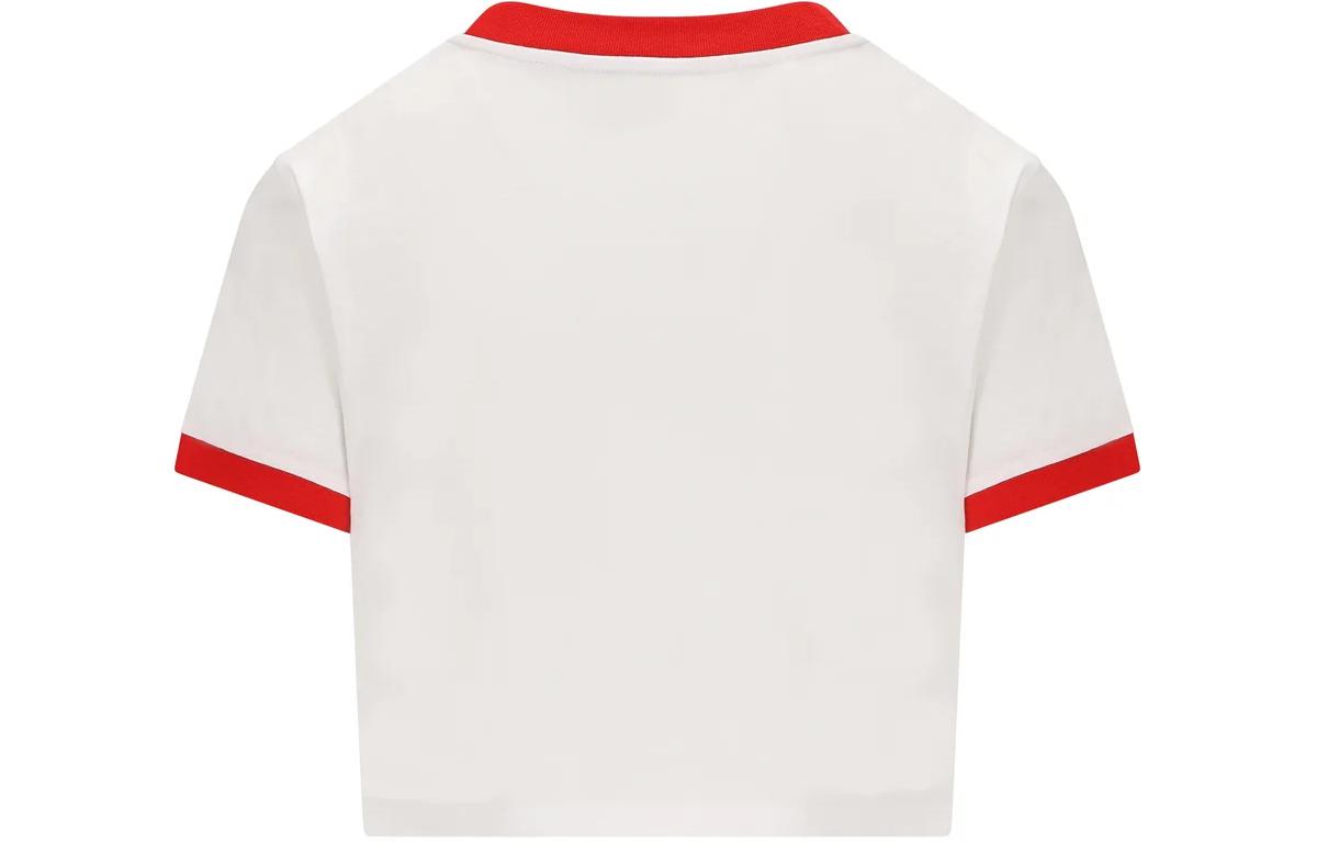 Lookbook (Women) MIU MIU  Logo Print Short Sleeve Cropped T-Shirt White - SS24. MJN520-14ES-F0970