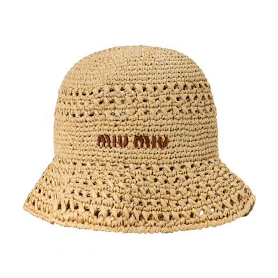 (Women) MIU MIU Logo Raffia Straw Fisherman Hat Brown. 5HC2872DO1F0A5T