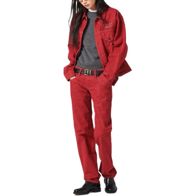 Lookbook (W) MIU MIU Celana Jeans Denim Merah Low-Waist Loose Straight Casual. GWP516-143Z-F0011-S-OOO