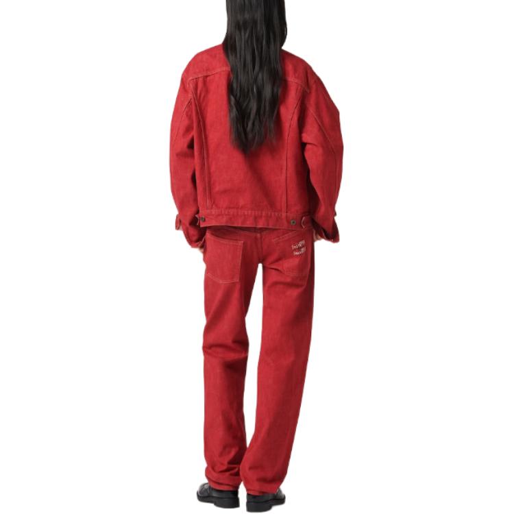 Shop (W) MIU MIU Celana Jeans Denim Merah Low-Waist Loose Straight Casual. GWP516-143Z-F0011-S-OOO