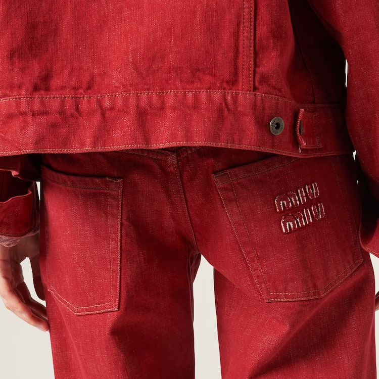 Purchase (W) MIU MIU Celana Jeans Denim Merah Low-Waist Loose Straight Casual. GWP516-143Z-F0011-S-OOO