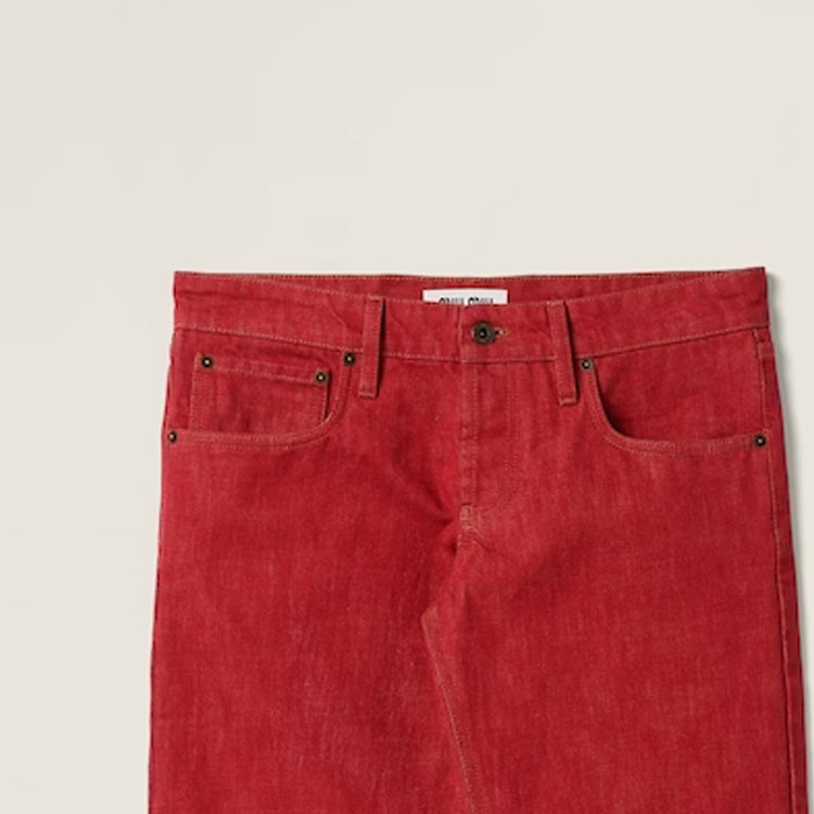 Sizing (W) MIU MIU Celana Jeans Denim Merah Low-Waist Loose Straight Casual. GWP516-143Z-F0011-S-OOO