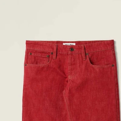 (W) MIU MIU Celana Jeans Denim Merah Low-Waist Loose Straight Casual. GWP516-143Z-F0011-S-OOO Sizing (W) MIU MIU Celana Jeans Denim Merah Low-Waist Loose Straight Casual. GWP516-143Z-F0011-S-OOO