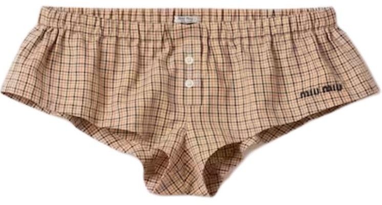 (Women) MIU MIU Low-Waist Plaid Elastic Shorts in Khaki. SP9444-142L-F0065-S-OOO Buy (Women) MIU MIU Low-Waist Plaid Elastic Shorts in Khaki. SP9444-142L-F0065-S-OOO