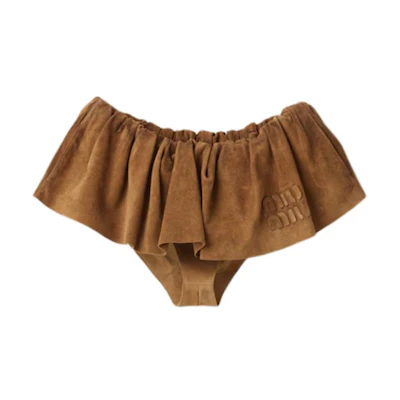 (Women) MIU MIU Low-Waist Relaxed Logo Print Mini Skirt Grey Dove Color. MPD763-1421-F0277-S-OOO
