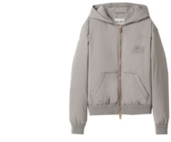 (Women) MIU MIU Marble Gray Solid Letter Hoodie Long-Sleeve Jacket ML997-13WT-F0AK9-S-232 (Women) MIU MIU Marble Gray Solid Letter Hoodie Long-Sleeve Jacket ML997-13WT-F0AK9-S-232