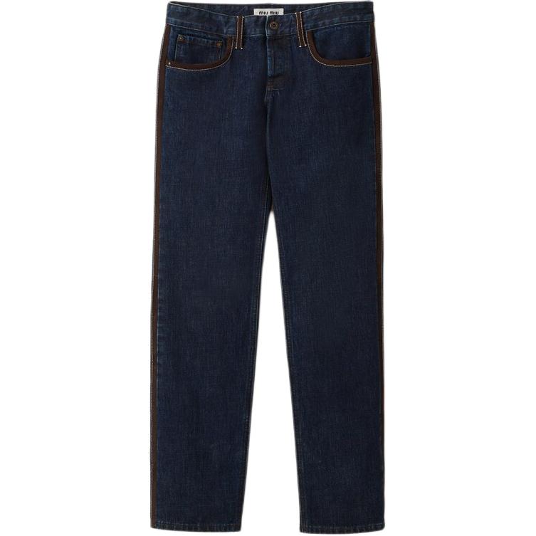 (Women) MIU MIU  Navy Blue Button Straight-Leg Casual Pants. GWP516-140G-F045H