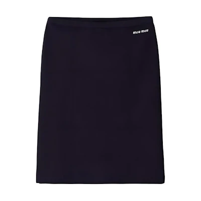 (Women) MIU MIU Navy Blue Logo Embroidered Knit Casual Midi Dress. MJD209-14RW-F0008-S-OOO