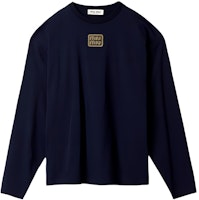 (Women) MIU MIU Navy Blue Logo Print Long Sleeve Oversized Fit T-Shirt. MJL862-14ER-F0124-S-232 (Women) MIU MIU Navy Blue Logo Print Long Sleeve Oversized Fit T-Shirt. MJL862-14ER-F0124-S-232