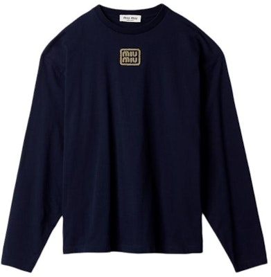 (W) MIU MIU Camiseta Oversized Azul Marino con Logo y Manga Larga. MJL862-14ER-F0124-S-232 Order (W) MIU MIU Camiseta Oversized Azul Marino con Logo y Manga Larga. MJL862-14ER-F0124-S-232