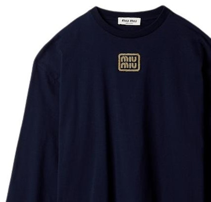(W) MIU MIU Camiseta Oversized Azul Marino con Logo y Manga Larga. MJL862-14ER-F0124-S-232 Shop (W) MIU MIU Camiseta Oversized Azul Marino con Logo y Manga Larga. MJL862-14ER-F0124-S-232