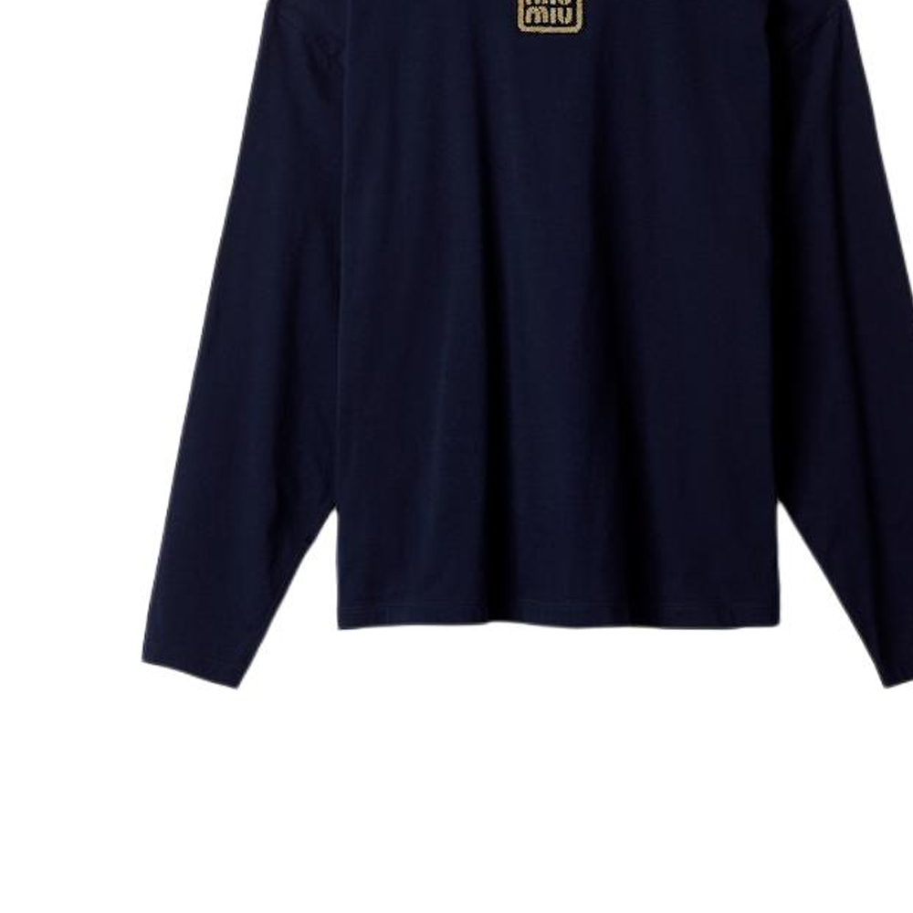 Purchase (W) MIU MIU Camiseta Oversized Azul Marino con Logo y Manga Larga. MJL862-14ER-F0124-S-232