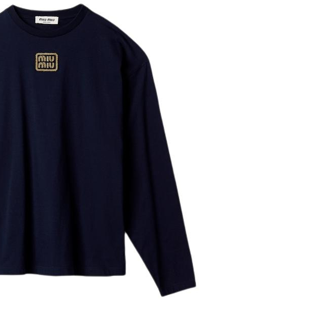 Details for (W) MIU MIU Camiseta Oversized Azul Marino con Logo y Manga Larga. MJL862-14ER-F0124-S-232