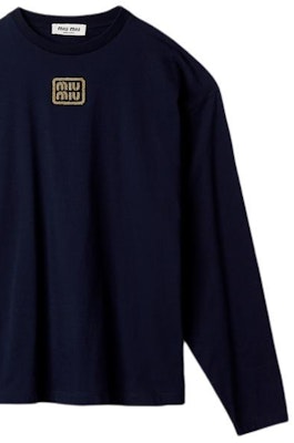 (W) MIU MIU Camiseta Oversized Azul Marino con Logo y Manga Larga. MJL862-14ER-F0124-S-232 Details for (W) MIU MIU Camiseta Oversized Azul Marino con Logo y Manga Larga. MJL862-14ER-F0124-S-232