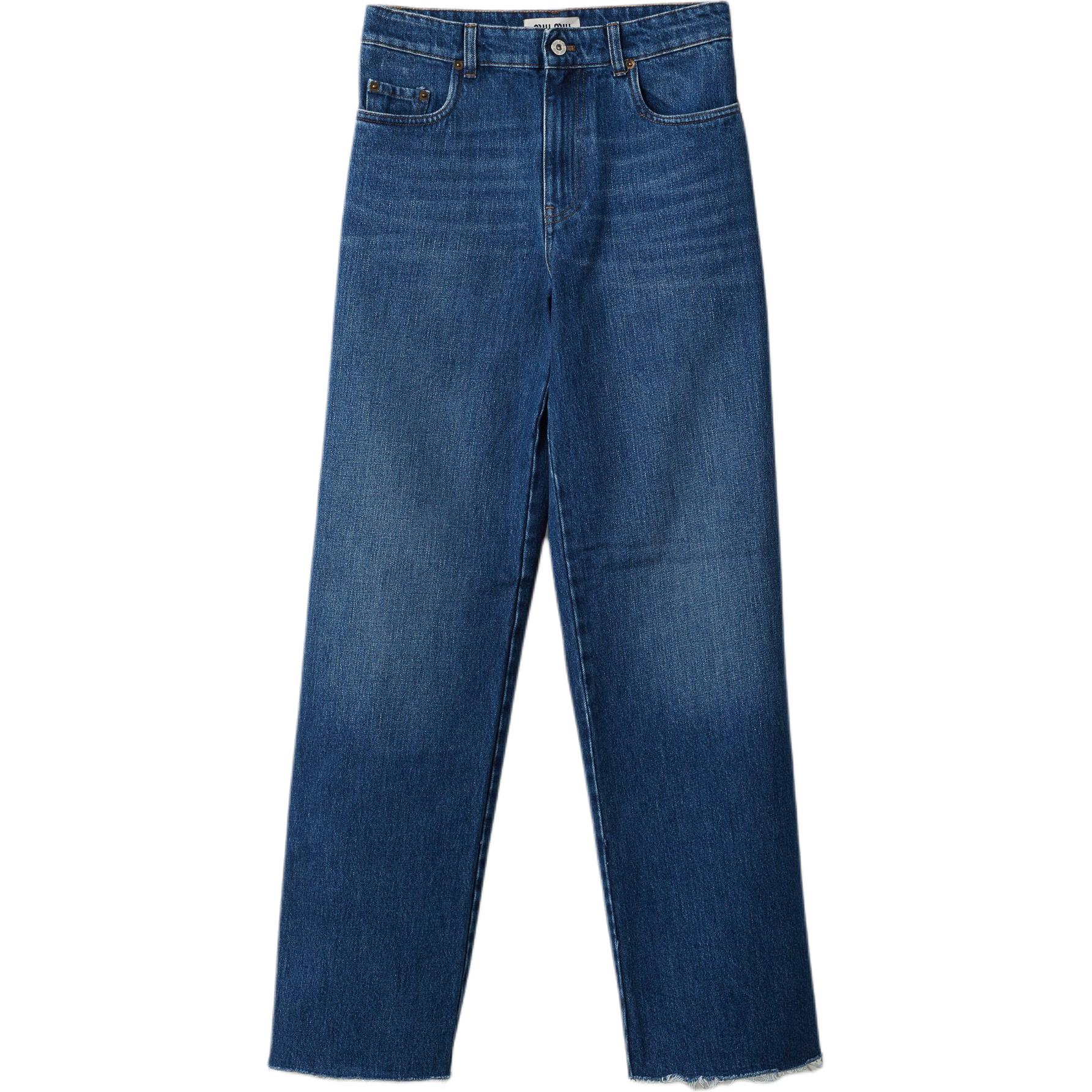 (Women) MIU MIU  Navy Blue Low-Waist Straight Jeans with Embroidered Logo. GWP435-10BF-F0008-S-OOO