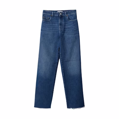 (Women) MIU MIU Navy Blue Low-Waist Straight Jeans with Embroidered Logo. GWP435-10BF-F0008-S-OOO