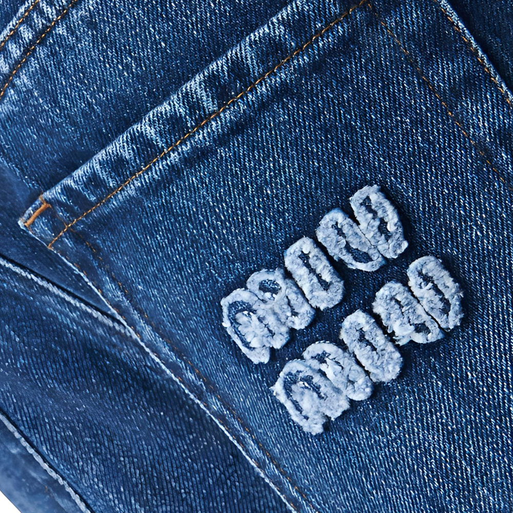 Details for (W) MIU MIU Jeans Biru Navy Low-Waist Lurus dengan Logo Bordir. GWP435-10BF-F0008-S-OOO