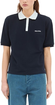 (W) MIU MIU Baju Polo Lengan Pendek Biru Navy dengan Sulaman Logo. MJN559-14RW-F0008 Buy (W) MIU MIU Baju Polo Lengan Pendek Biru Navy dengan Sulaman Logo. MJN559-14RW-F0008