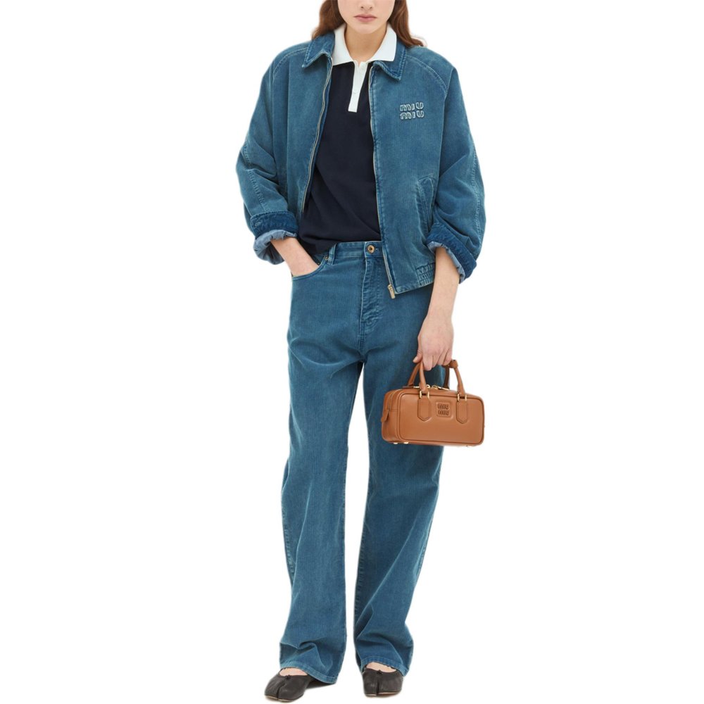 Purchase (W) MIU MIU Baju Polo Lengan Pendek Biru Navy dengan Sulaman Logo. MJN559-14RW-F0008