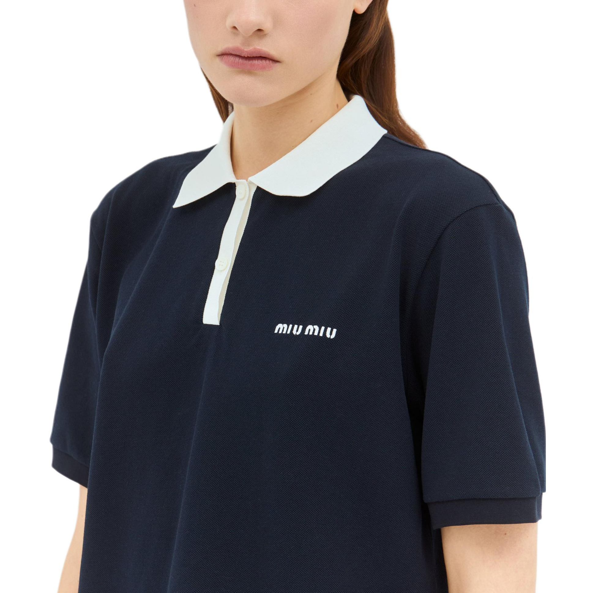 Details for (W) MIU MIU Baju Polo Lengan Pendek Biru Navy dengan Sulaman Logo. MJN559-14RW-F0008