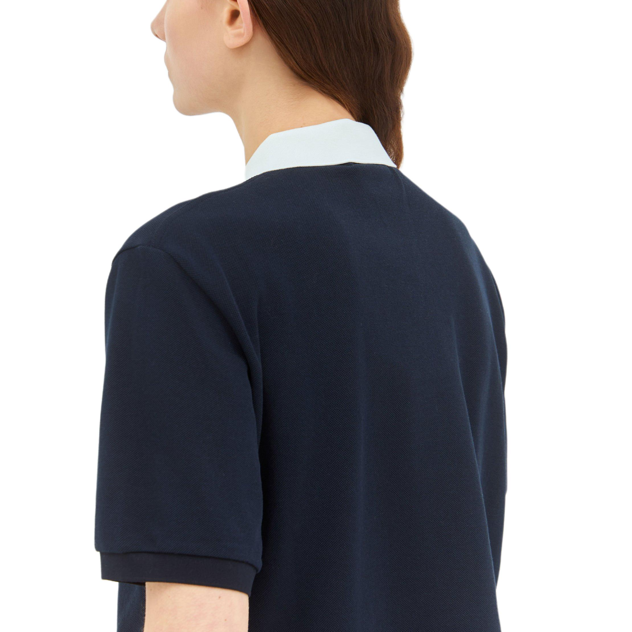 Sizing (W) MIU MIU Baju Polo Lengan Pendek Biru Navy dengan Sulaman Logo. MJN559-14RW-F0008