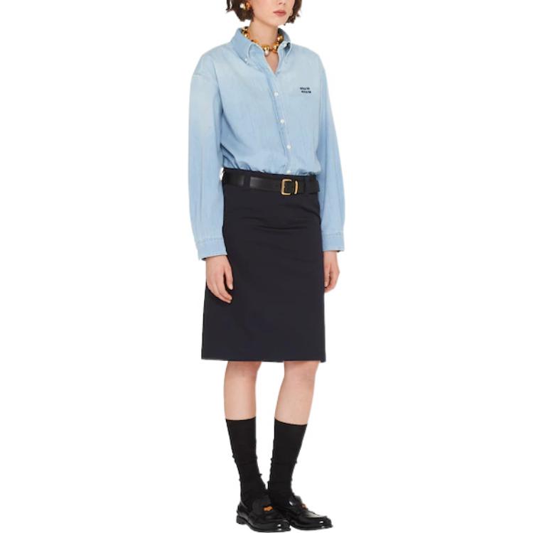 (Women) MIU MIU  Navy Blue Solid Straight Casual Long Skirt SS22 MG1815-1UPX-F0008 圖 3