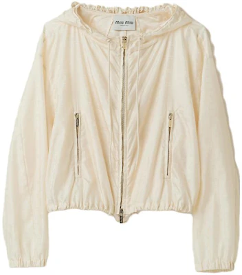 (W) MIU MIU 尼龍連帽拉鍊外套 象牙白長袖外套 ML945-1VH5-F0304 Buy (W) MIU MIU 尼龍連帽拉鍊外套 象牙白長袖外套 ML945-1VH5-F0304