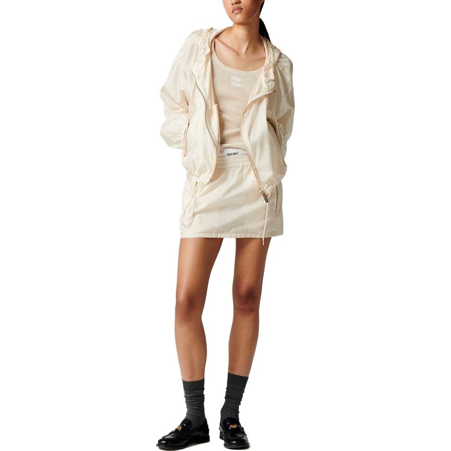 Lookbook (W) MIU MIU 尼龍連帽拉鍊外套 象牙白長袖外套 ML945-1VH5-F0304