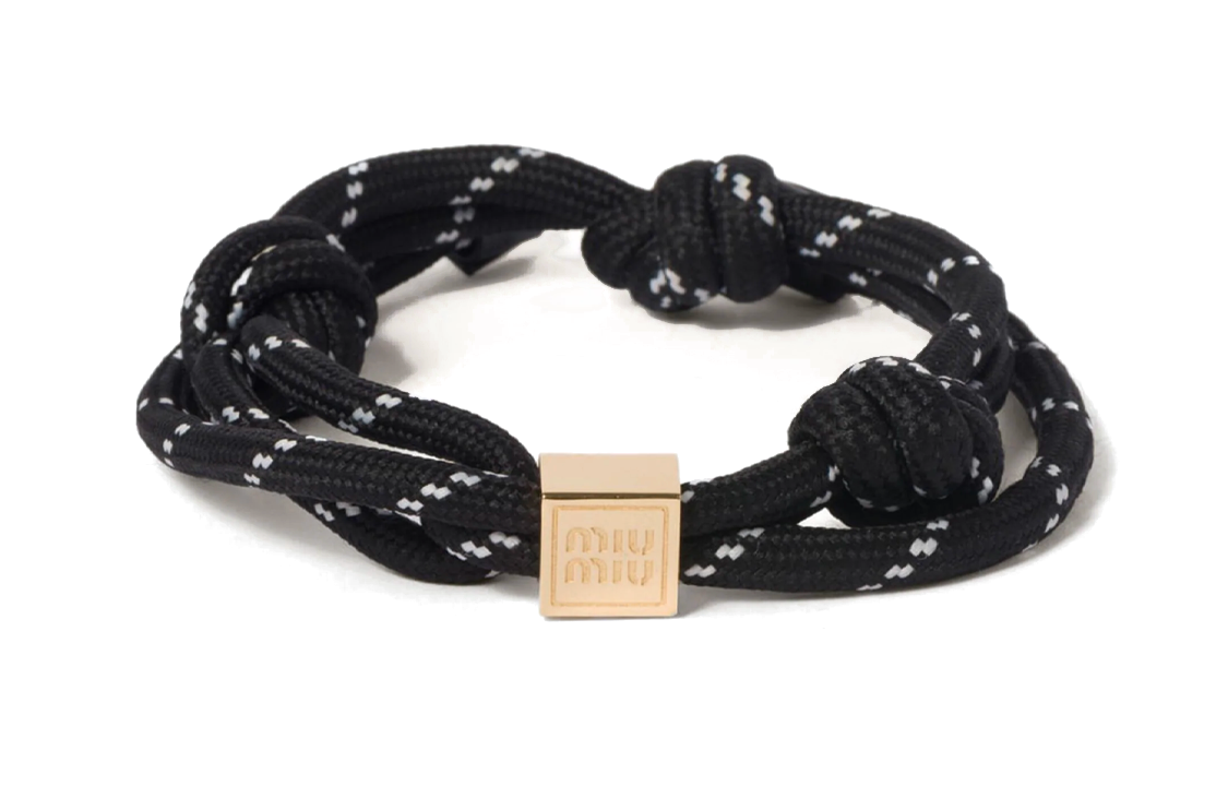 (Women) MIU MIU  Nylon Leather Bracelet with Metal Logo Detail - Black 5IB5383L74F0002